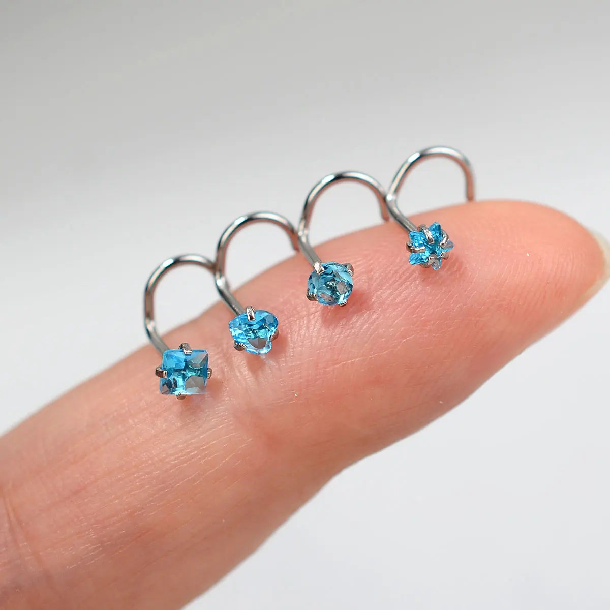 1Pair 20G Surgical Steel Nose Stud Rings For Women Round Heart Star Square Crystal Zircon Screw Bend Nose Piercing Jewelry Gift