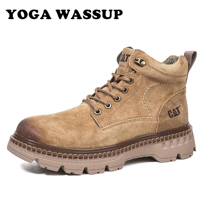 YOGA WASSUP-High Quality Men\'s Leather Boots, Men\'s Casual Motorcycle Boots, Men\'s Lace-Up Basic Boots, Fashion Walking Shoes