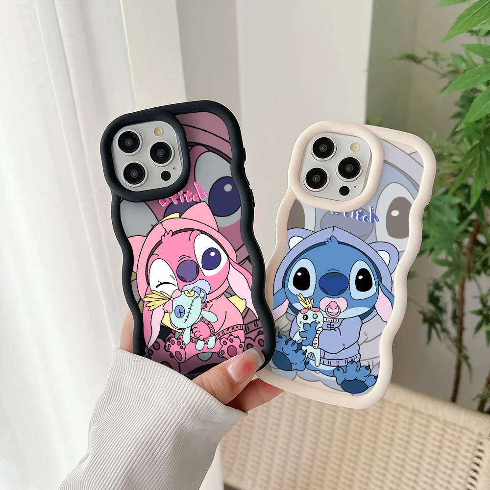 Cute baby Stitch Angel Phone Case for IPhone 15 14 13 12 11 Pro Max XR XS X 7 8 Plus SE20 Candy Color Soft TPU Back Cover