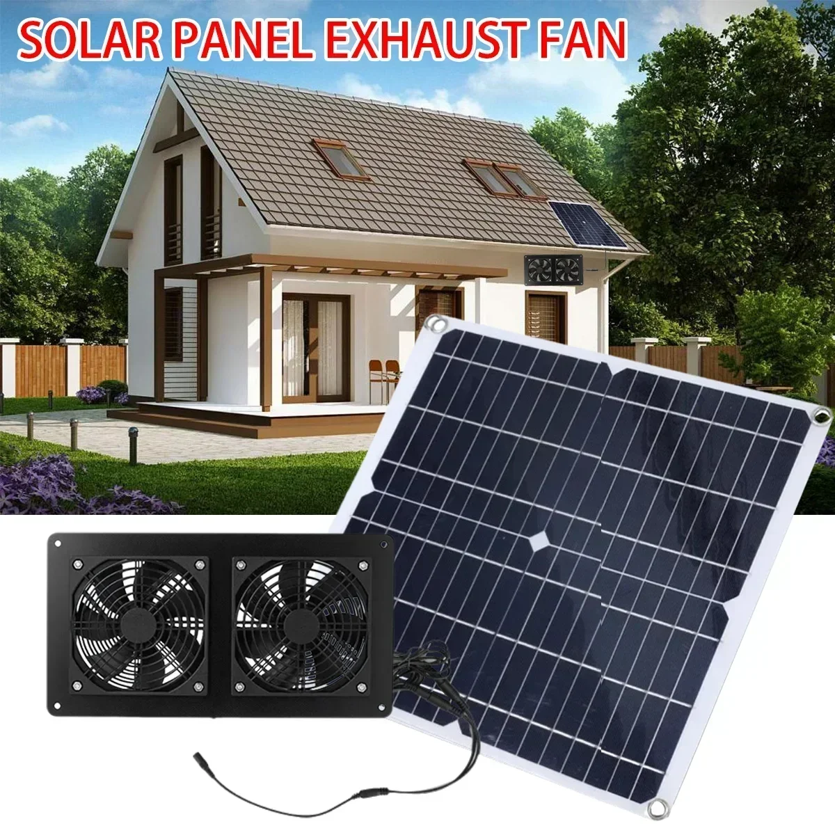 مروحة عادم مزدوجة من الألواح الشمسية ، مضخة هواء ، درجة حرارة ، كفاءة عالية ، خارجية ، للكلاب ، المستودعات ، RV ، الدفيئة #3