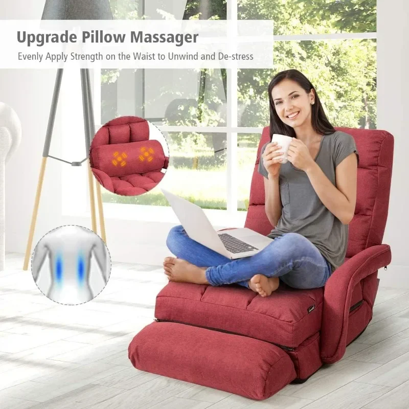 Adjustable Massage Floor Sofa Chair, Foldable Lazy Sofa with 5-Position Adjustable Backrest Lumbar Pillow Armrests