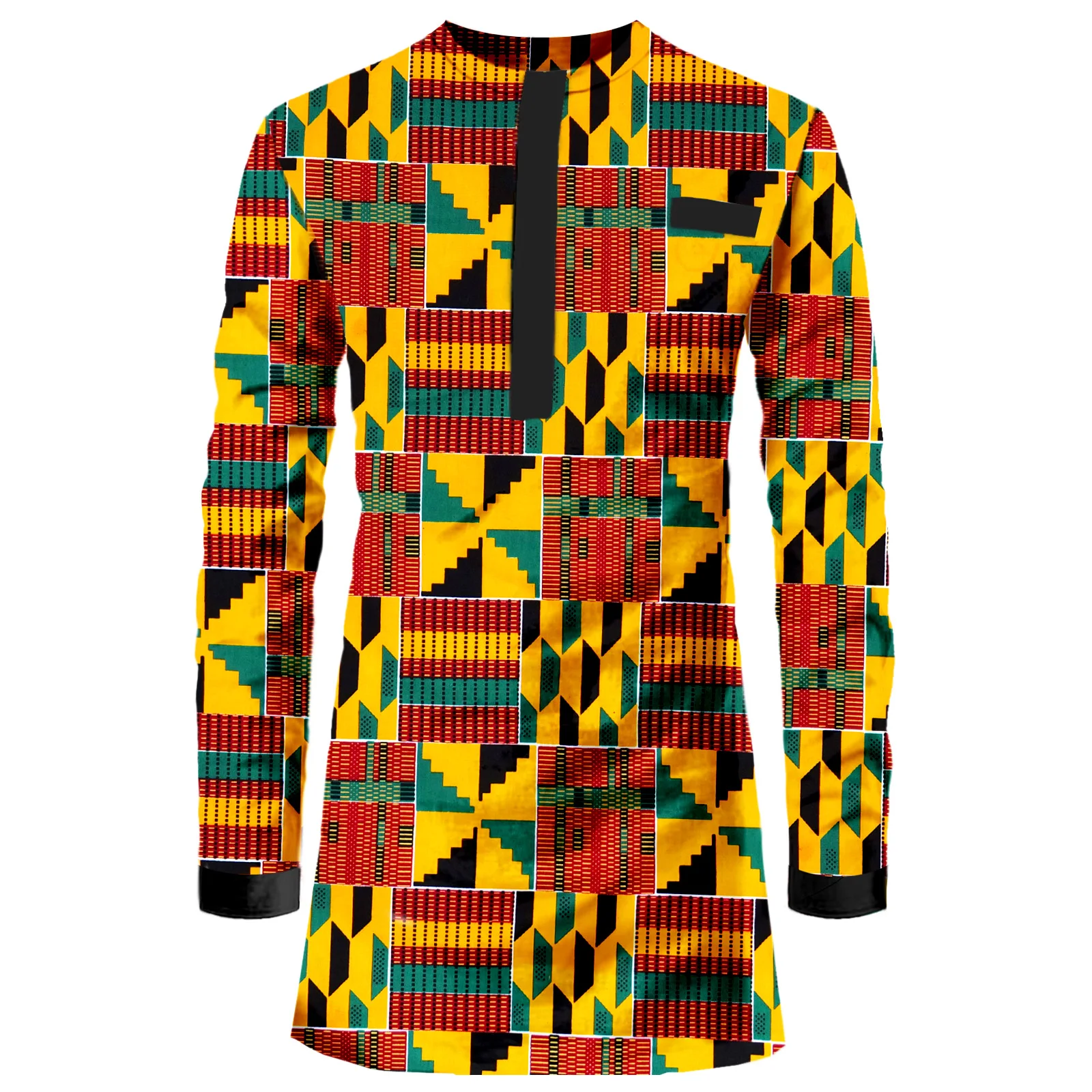 SEA&ALP Men's African Traditional Pattern Printed Casual Long Sleeve Dashiki Shirt Hidden Button Down Attire