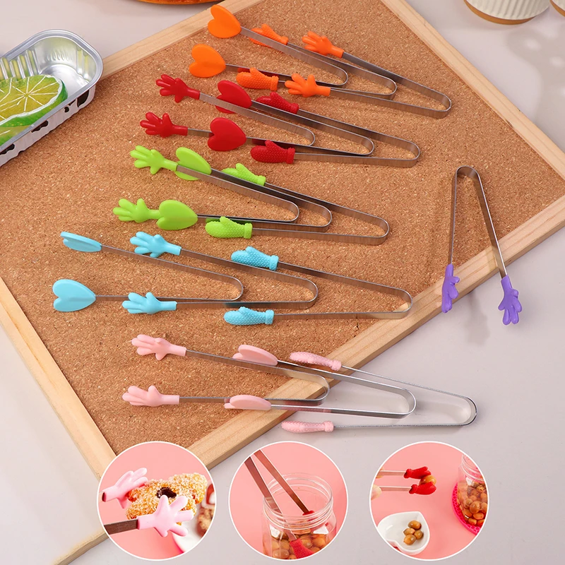 Mini Antiskid Silicone Food Clips Stainless Steel Handle Lovely Heart Palm Snacks Tweezer Dessert Sugar Tong Tools