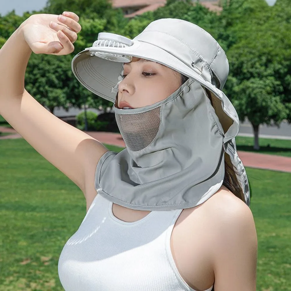 

Outdoor Wide Brim Solar Powered Fan Hat Breathable USB Charging Fisherman Hat Anti UV with Mask Fishing Sun Cap Summer