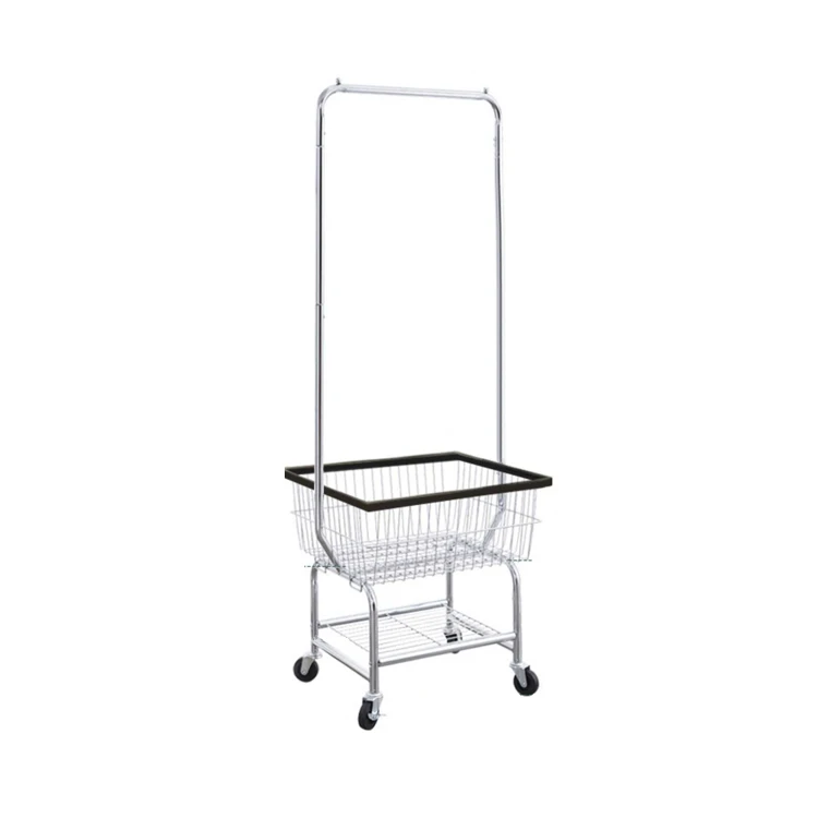 

Butler Commercial Laundry Hamper Basket White Rolling Wheels with Hanging Rack Metal Material for Clothing for Bathroom Use