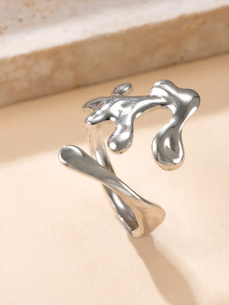 

Регулируемое кольцо из титановой стали в форме листа для женщин, модный универсальный дизайн, парные кольца, открытый стиль, ювелирный аксессуар