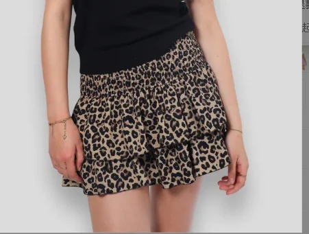 Mini saia feminina com estampa leopardo, roupa elástica de cintura alta, corte A, estilo Y2K, verão