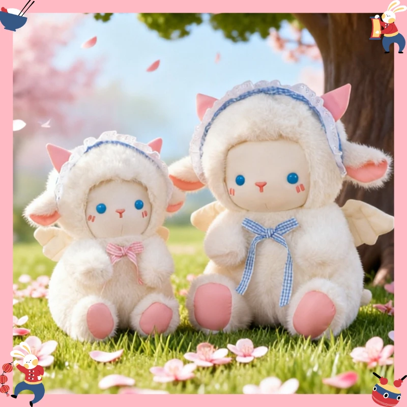 

New Cute Angel Lamb Plush Doll Bow Stuffed Toy with Lace Bonnet & Wings Soft Kawaii Animal Plushies Home Decor Birthday Gift