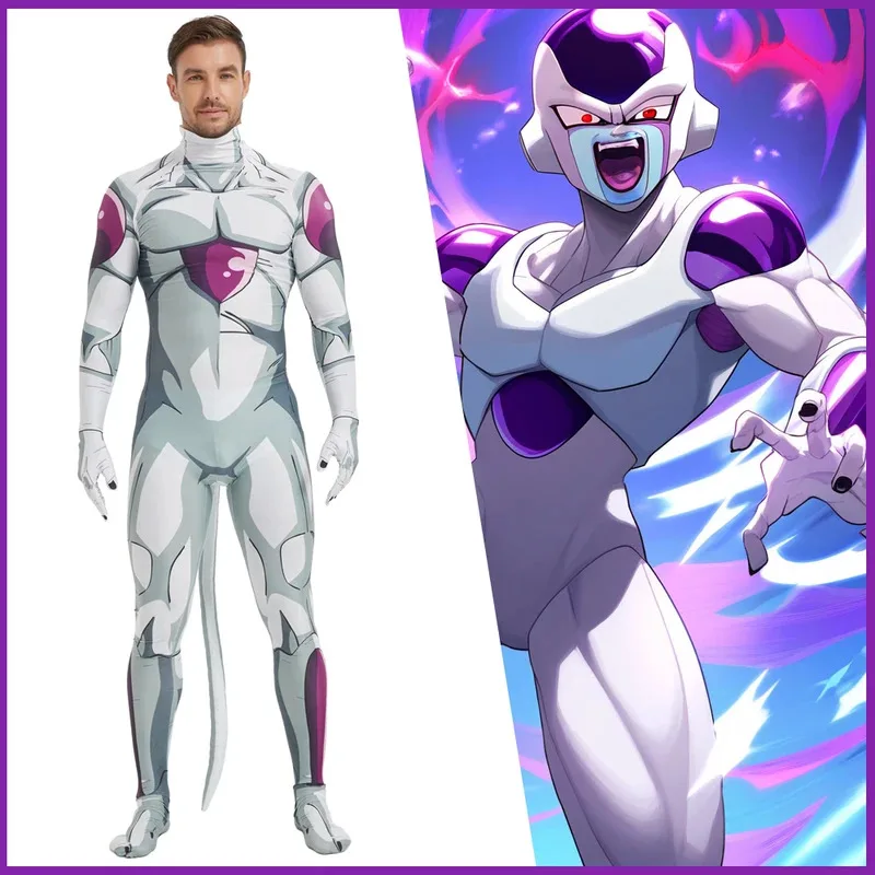 

Frieza Cosplay Spandex Zentai Bodysuit Jumpsuits Halloween Frieza Costume Suit Anime Cosplay Frieza Bodysuit for Men