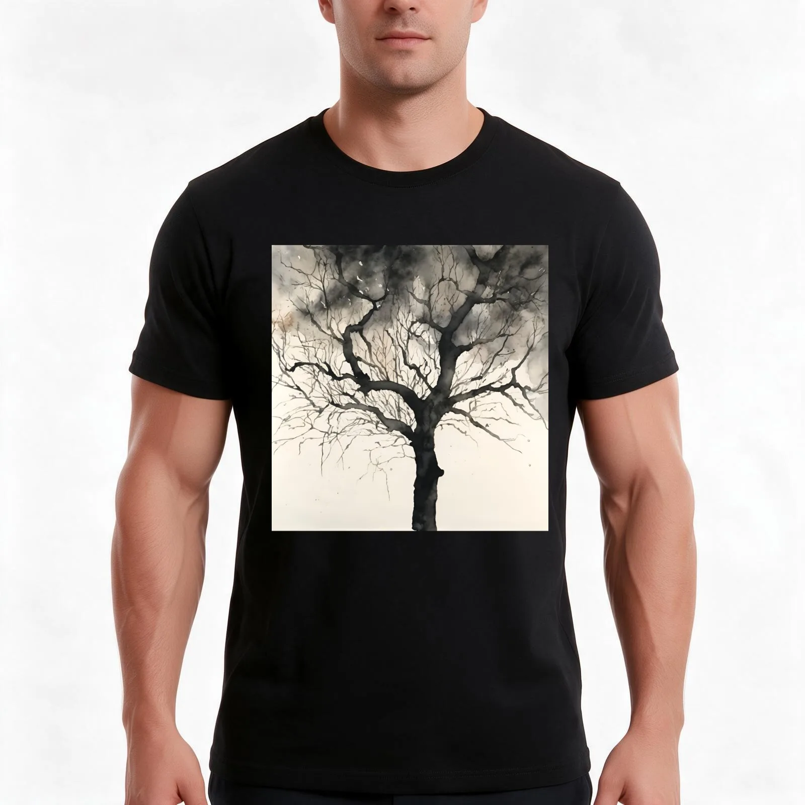 The black tree T-Shirt, Summer Casual Cotton Tee, Oversized Streetwear Tops, Vintage Graphic Print, Loose Fit Short Sleeve
