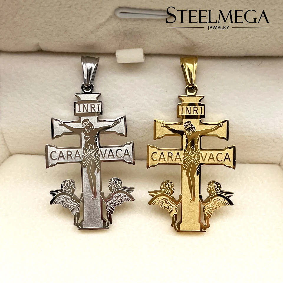 STEELMEGA Stainless Steel Pendant of Holy Cross of Caravaca for Catholic