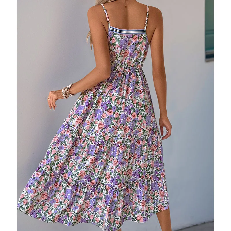 Sexy bloemenprint dames zomer lange jurk casual backless strand zonnejurk boho mouwloze kant-up maxi-jurken vrouwelijke vestidos