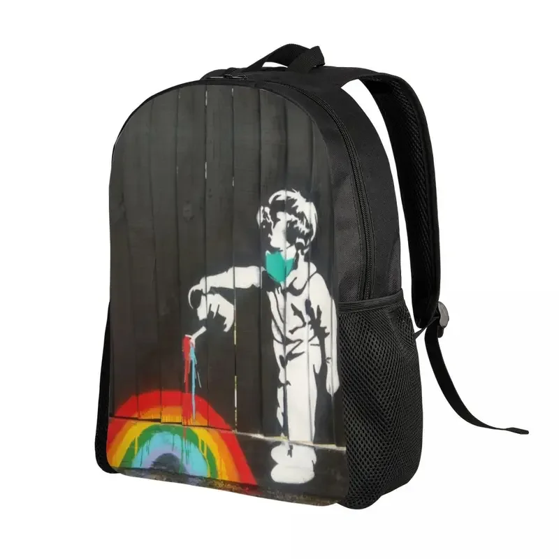 Custom Banksy Rainbow Travel Backpack Men Women School Computer Bookbag Street Art Graffiti College Student Daypack Bags