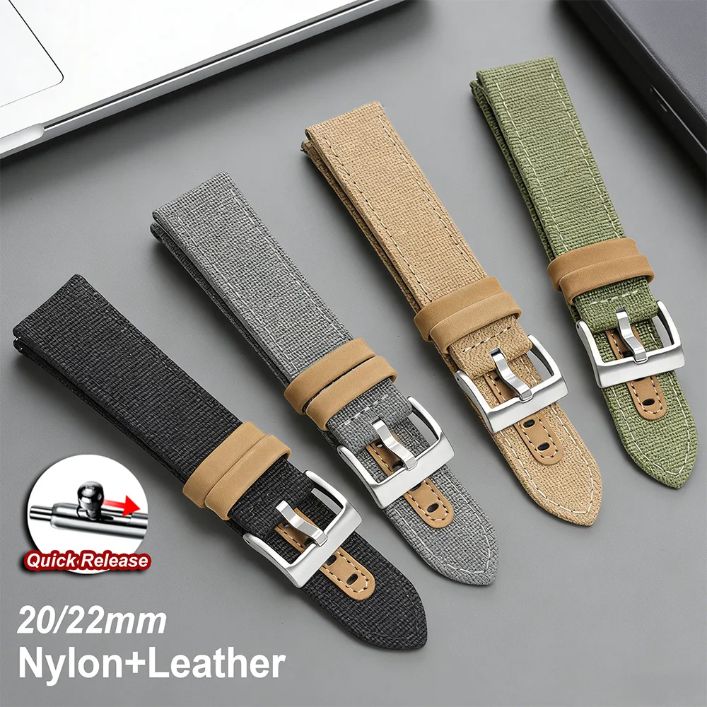 

20mm 22mm Canvas Nylon WatchBand Nylon Leather Military Watch Strap Quick Release Universal Men Women Bracelet Watch Accessories