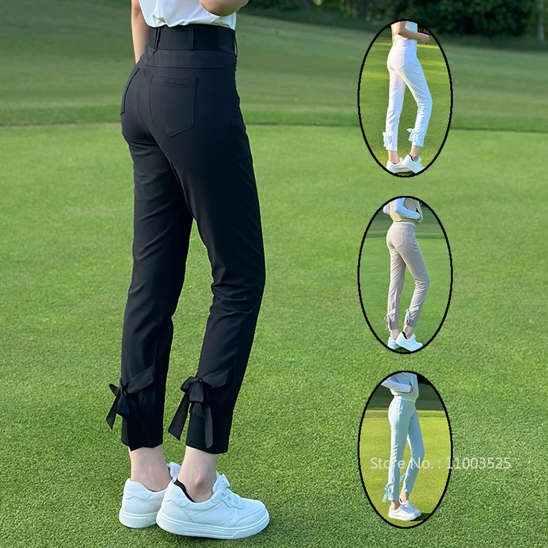 

SG женские новые брюки для гольфа с бантом, тонкие брюки с девятью точками и высокой талией, узкие прямые брюки, спортивные брюки для отдыха