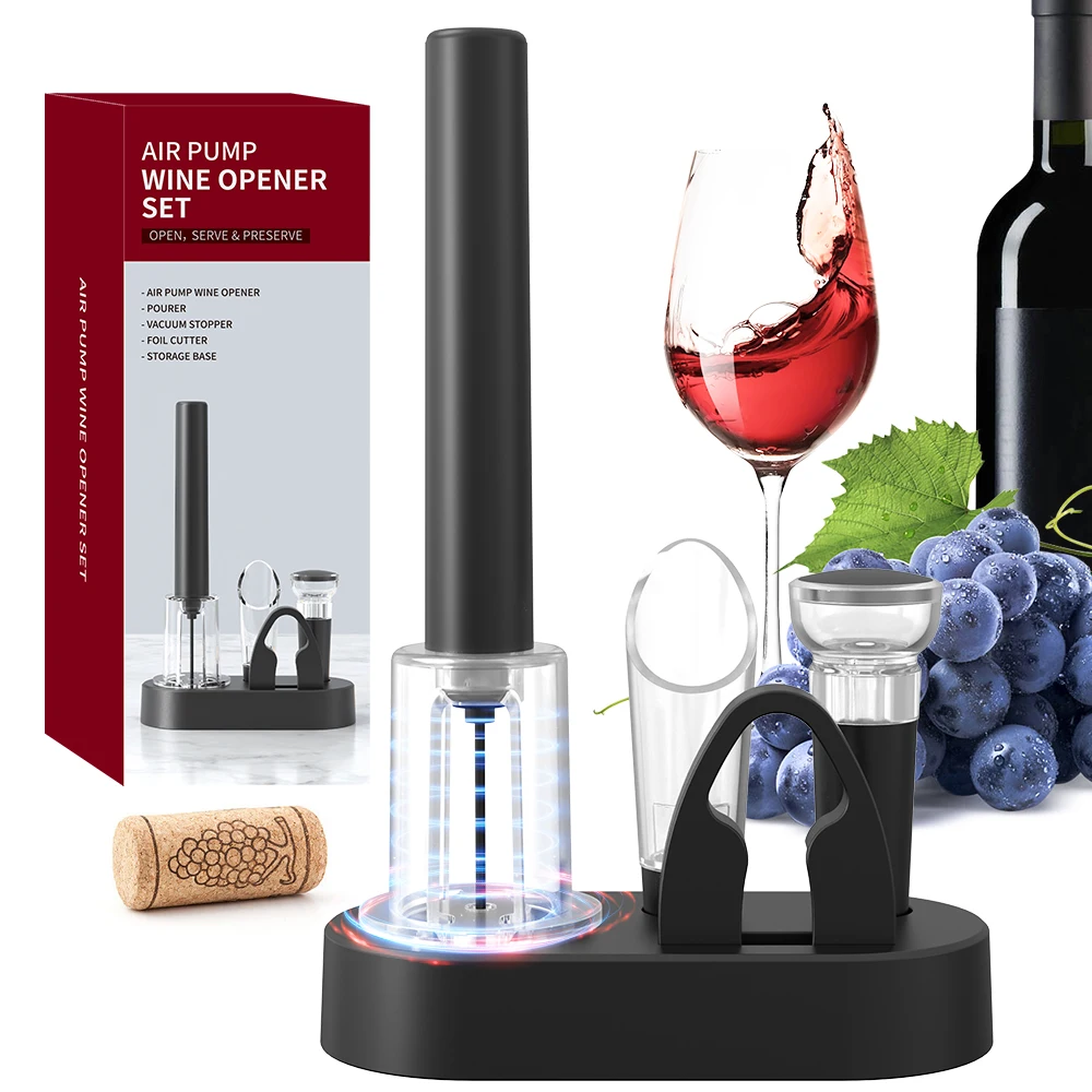 Newest Safety Air Pressure Pump Wine Opener Portable Wine Bottle Opener with Foil Cutter, Pourer, Stopper & Base For Wine Lover