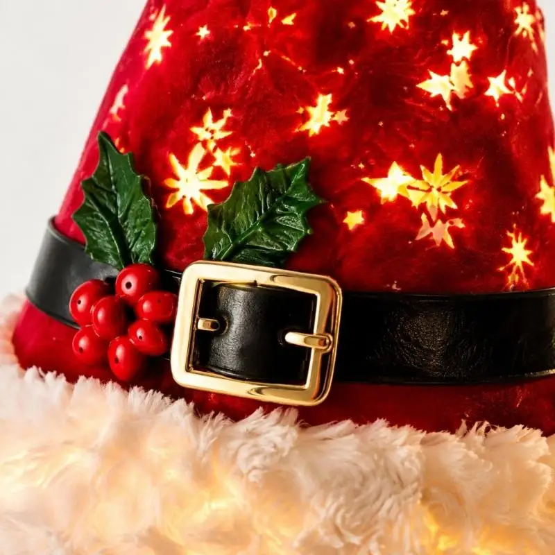Lighted Christmas Hanging Santa Hat Chandelier Winter Holiday Decors with Button-Fastened Santa Hat Decoration with Multiple