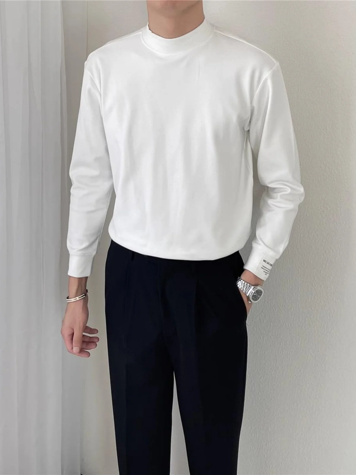 

Однотонная мужская толстовка с длинным рукавом и высоким воротником, термо-рубашка для весны, осени и зимы, новая модная модель, высококачественный велюровый материал