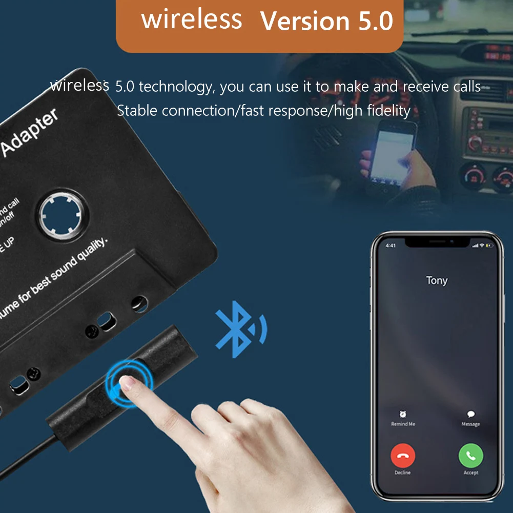 

Wireless Bluetooth 5.0 Converter Car Tape AAC MP3 SBC AUX Stereo Music Player Car Audio Cassette Player For AUX Adapter With Mic