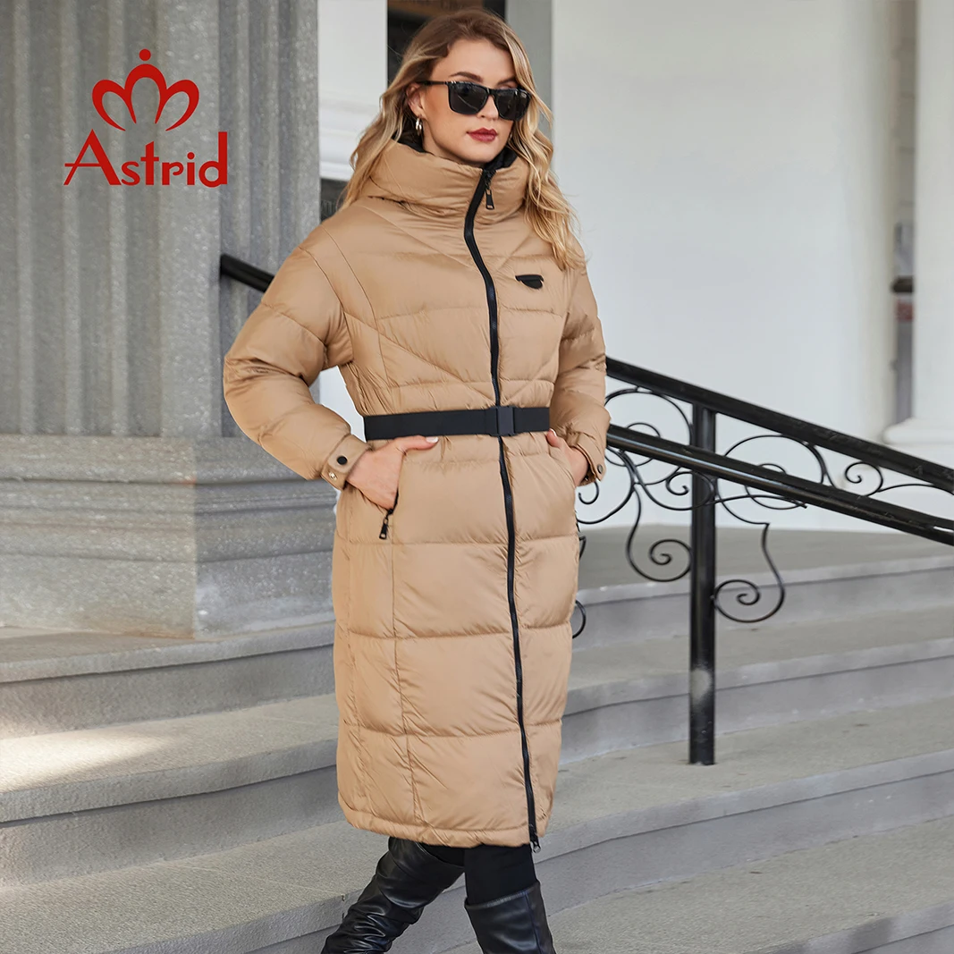 Astrid Winter Women Parka Hooded Belt Thick Warm Cotton Fashion Outerwear Long Down Jacket Quilted Coat Female Clothing ZR-20288