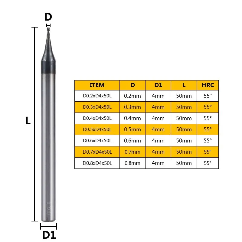 2 Flute Micro Flat End Mill 0.2-0.9mm Mini CNC Router Bit 4mm Shank Tungsten Carbide End Mill Mini Milling Cutter