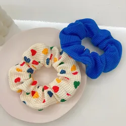 Women Cute  Colorful Heart Knitting Wide Elastic Hair Bands Sweet Ponytail Hold Scrunchie Hair Tie Fashion Hair Accessories