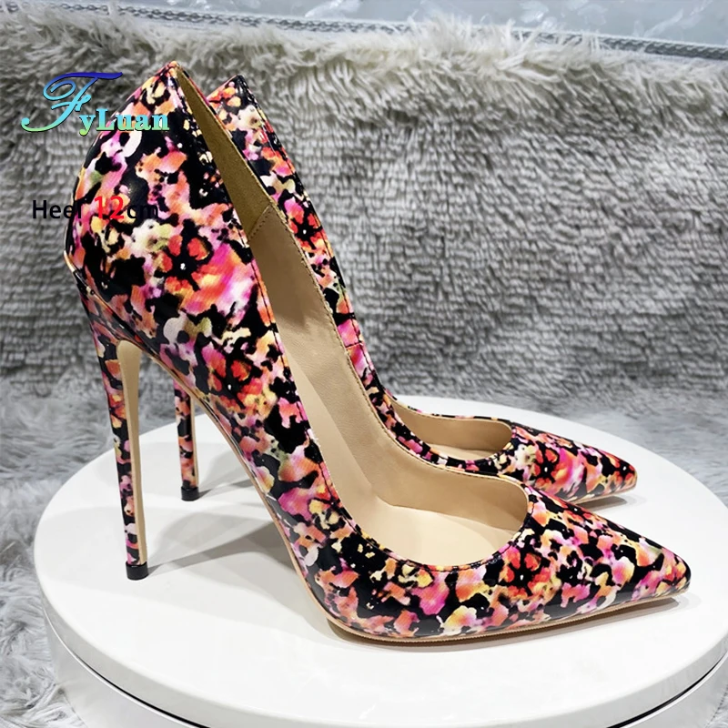 

Женские универсальные туфли-лодочки на высоком каблуке с неглубоким носком, 8 см, 10 см, 12 см, женские туфли-лодочки с цветным принтом и острым носком, вечерние женские туфли большого размера