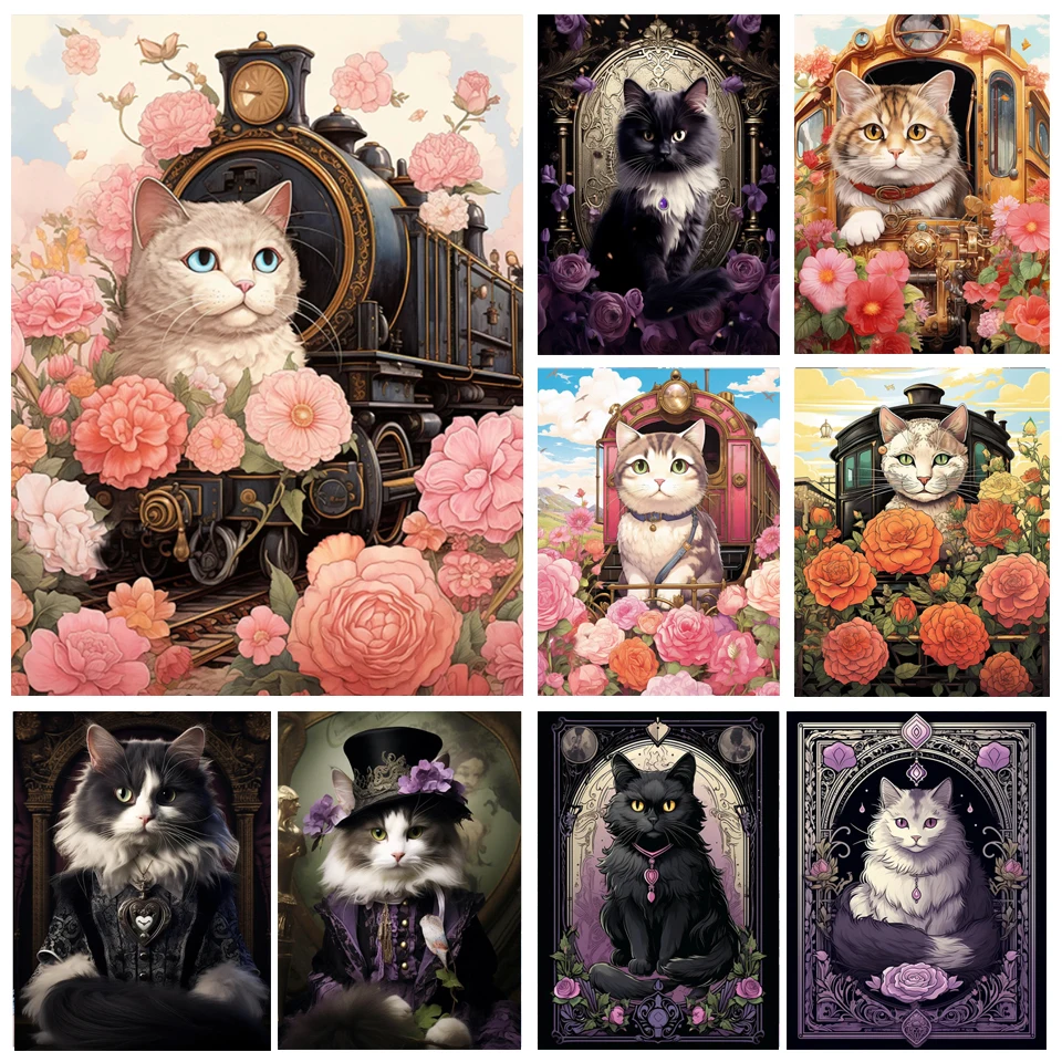 Cat Train Diamond Painting 5d Diy Tarot Card Cats Mosaic Diamond Picture Full Square/Round 5D Diamond Embroidery Sale W49