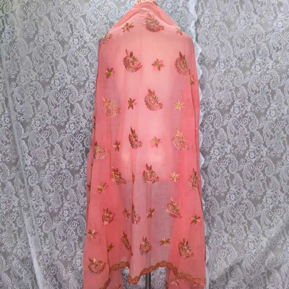 100% Cotton Embroidered Muslim Shawl, 2.2*1.1m Large Floral Design, Breathable Headscarf for African Market Bulk Order 2