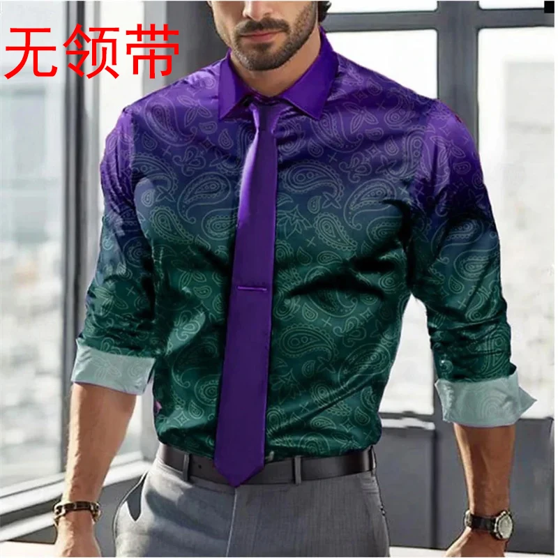 

Spring And Summer Men's Regular Fit Paisley Long Sleeved Shirt Casual Oversized Loose Single Breasted Shirt MB12