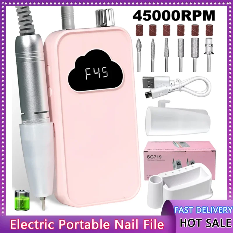 

Profesional 45000RPM Electric Nail Drill Rechargeable Electric Portable Nail Sander File for Gel Nails Polishing Salon Tool