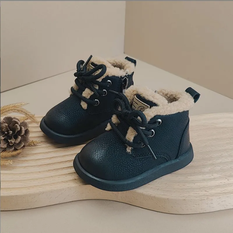 

Модная хлопковая обувь для девочек, теплая детская зимняя обувь, прогулочная обувь на мягкой подошве, повседневные зимние ботинки для девочек, утепленные Плюшевые 16-30