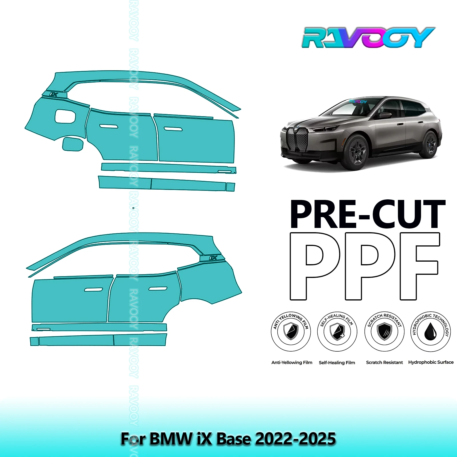 

For BMW iX Base 2022-2025 8.5mil Clear Matte Pre-Cut PPF Door & A/B Pillar Kit TPU Paint Protection Film Set