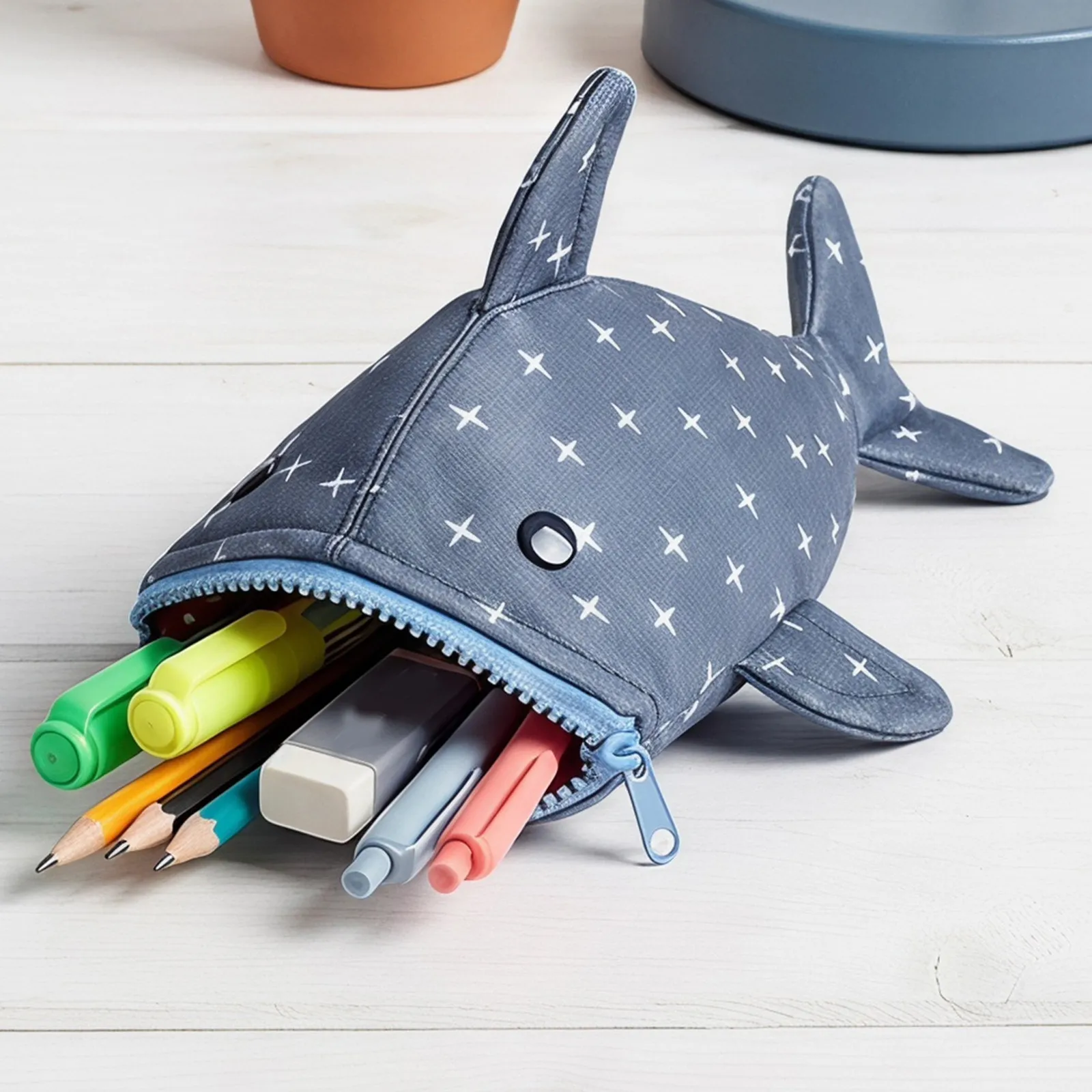 2Pcs Shark Pencil Case Small Fish Shaped Stationery Pouch Large Capacity Zipper Pen Bag Cute Animal Organizer for School Home