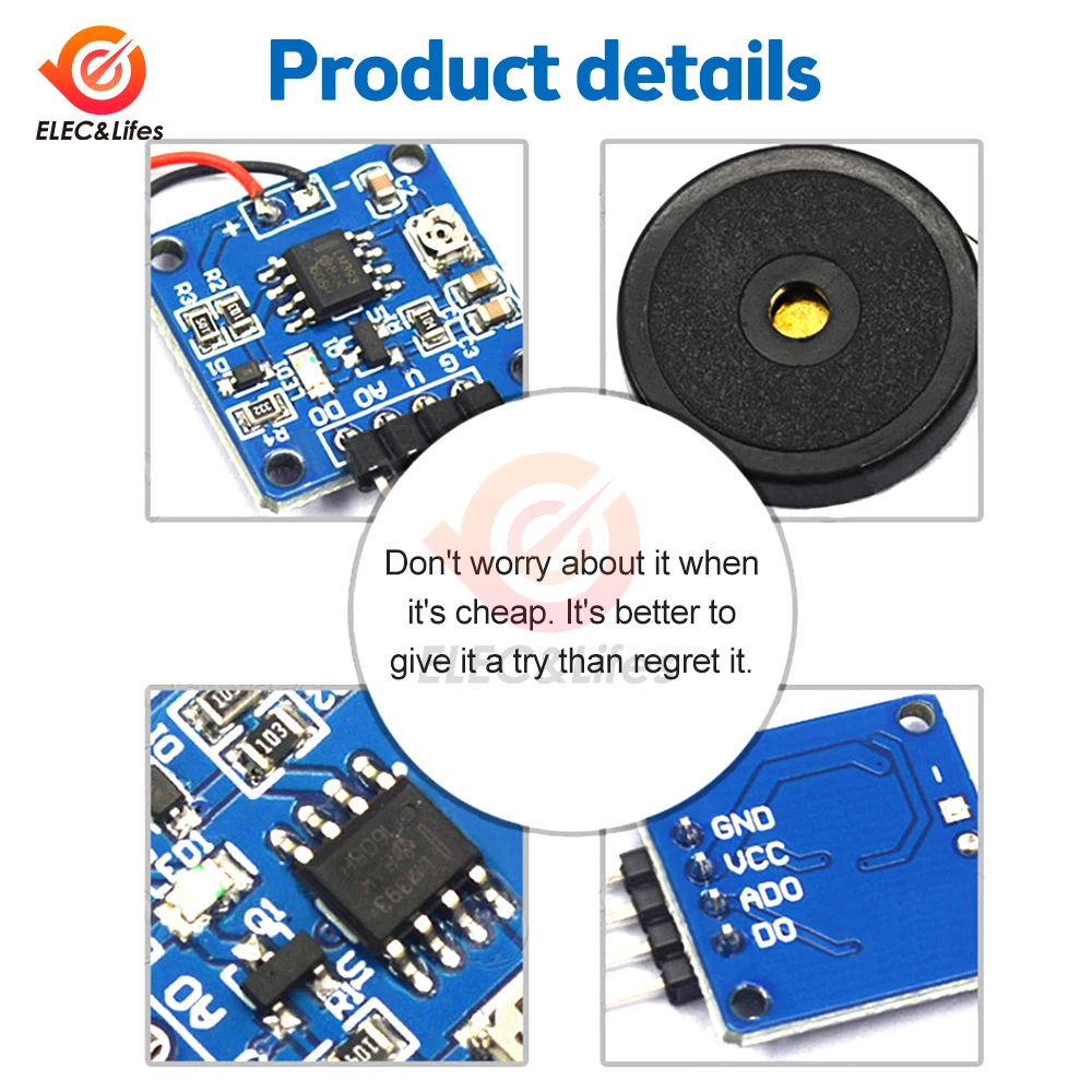 DC 5V Vibration Sensor Piezoelectric Ceramic Chip Knock Vibration Switch Module Knock Vibration TTL Level/Analog Signal Output