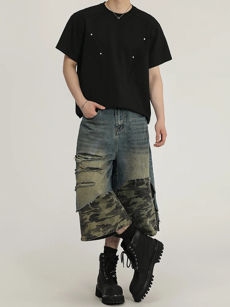 جينز أمريكي عتيق ممزق ممزق ومزين بأرجل واسعة وفضفاض مناسب للرجال والنساء للمراهقين في الصيف #5