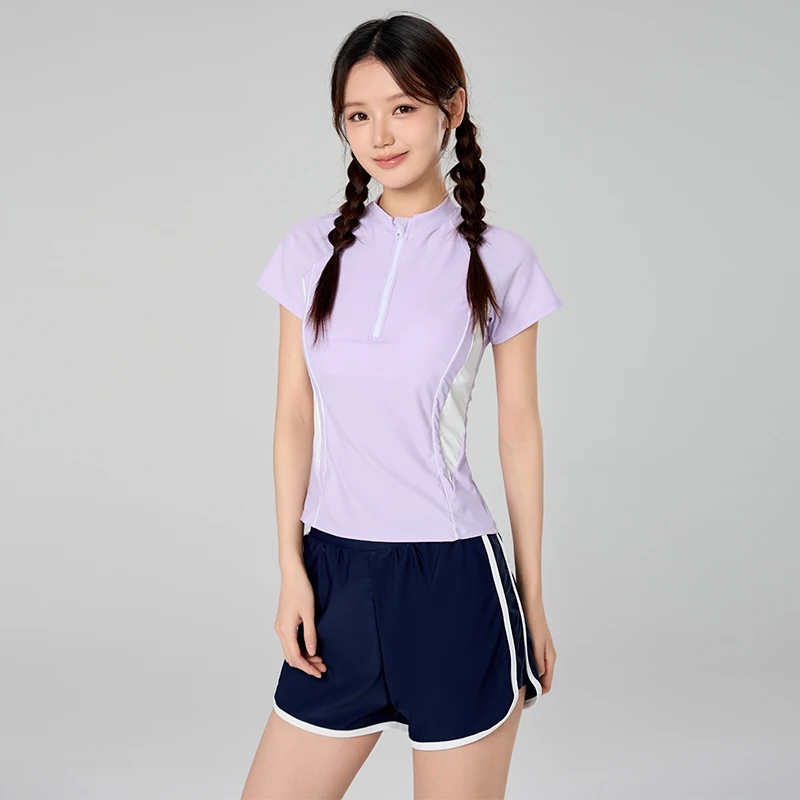 女の子水着水泳衣装パッド入りブラジャー半袖子供水着セット-2-ピース十代の水着ショート-8-12-歳