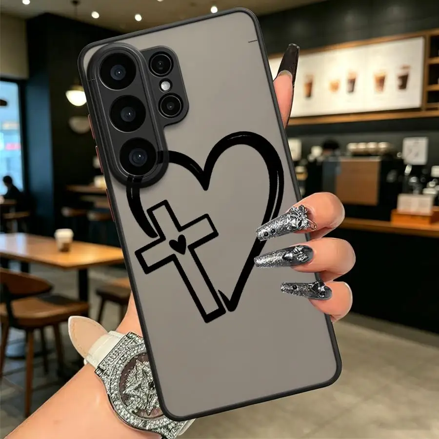 Funda Back Phone Cover Case for Samsung Galaxy S26 S21 S20 FE S24 Plus S22 S23 FE S25 Ultra Note 20 Ultra 10+ Cartoon Love Cross