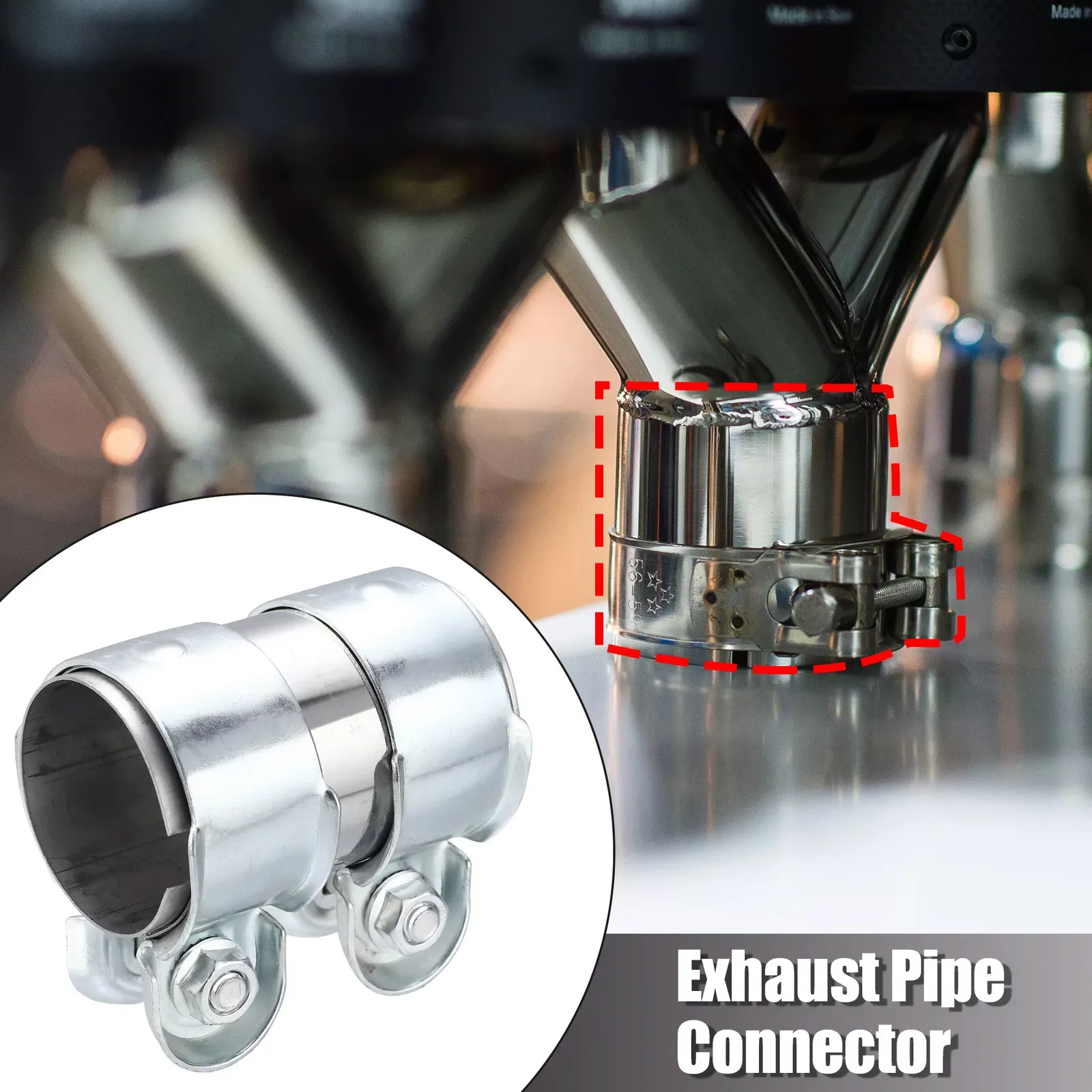 

1pcs Car Exhaust Clamp 63mm Exhaust Tube Pipe Connector Joiner Sleeve Clamp Adjustable Tip Universal Car Accessories