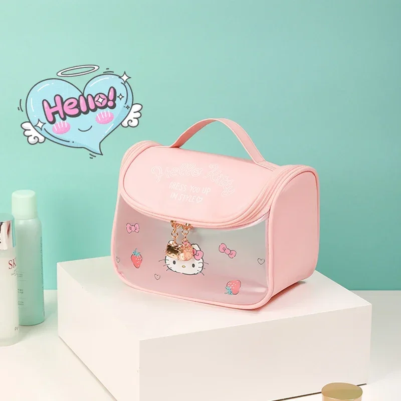 Bolsa de maquillaje de viaje Kawaii Hello Kitty, bolsa de aseo de gran capacidad con dibujos animados, bonita bolsa de aseo de viaje portátil de alta capacidad, regalos