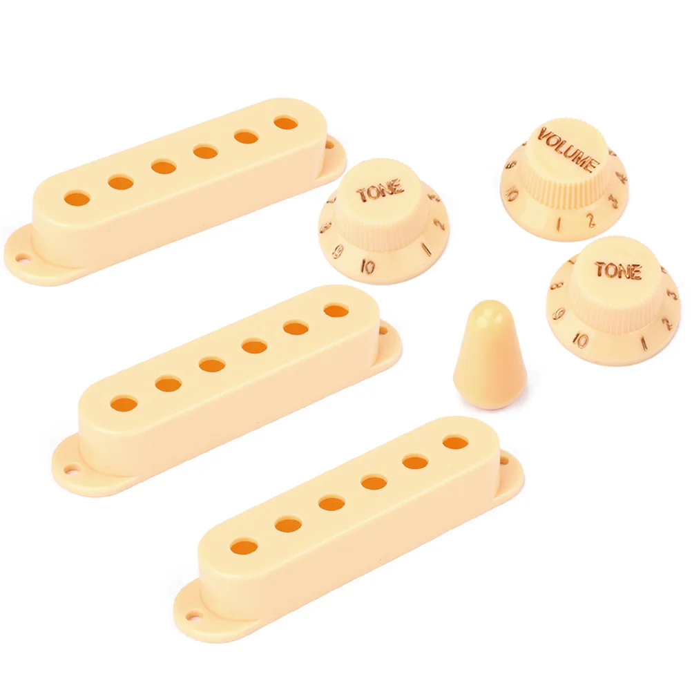 3 PCS 48/ 50/ 52mm Single Coil Pickup Covers Volume Tone Knobs Tip Set for ST Electric Guitar Replacement Parts (Beige)