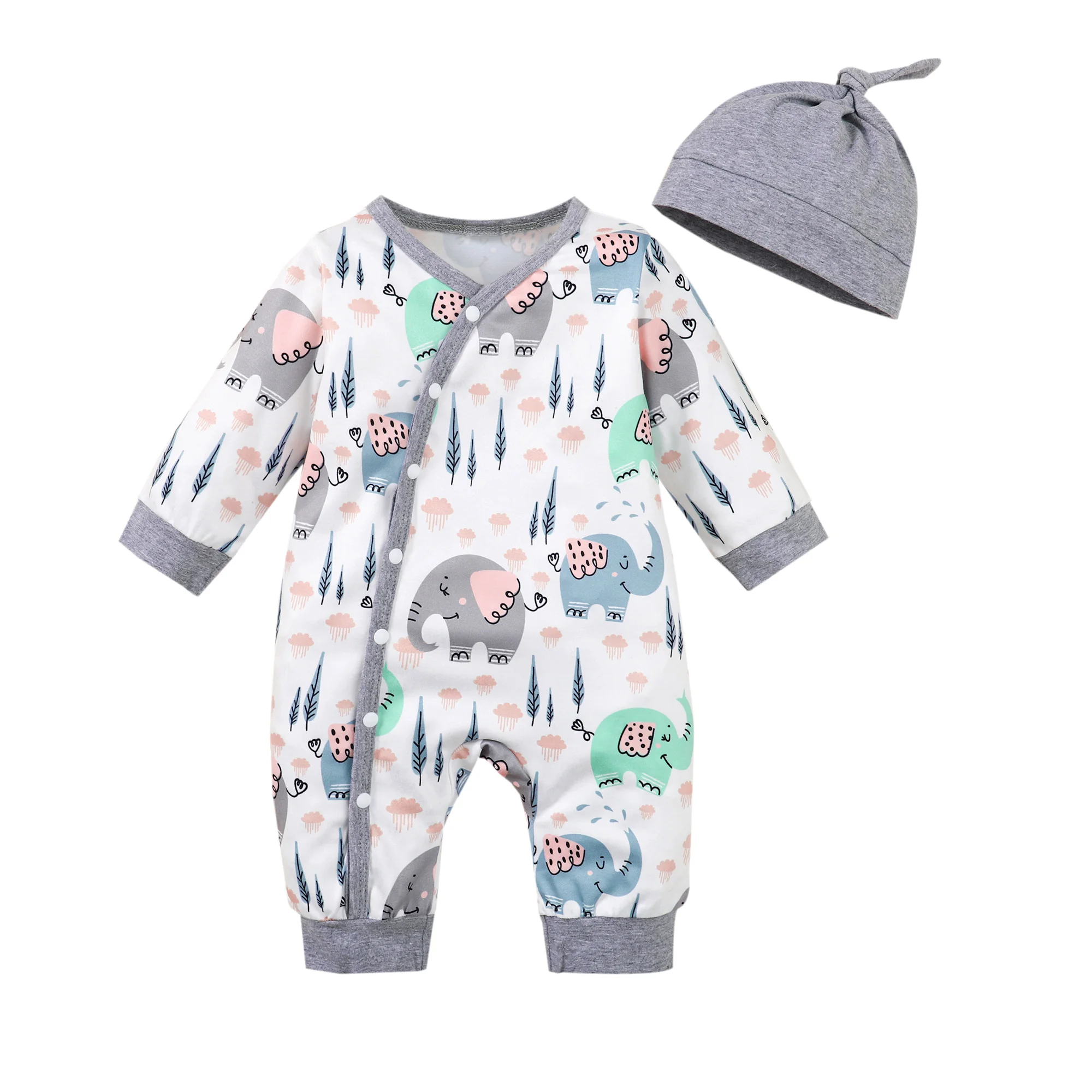 

Baby Boys' Bodysuit Cute Little Elephant Newborn Baby Clothes Long Sleeve Romper with Hat Toddler Boy Outfits Baby Clothes Boy