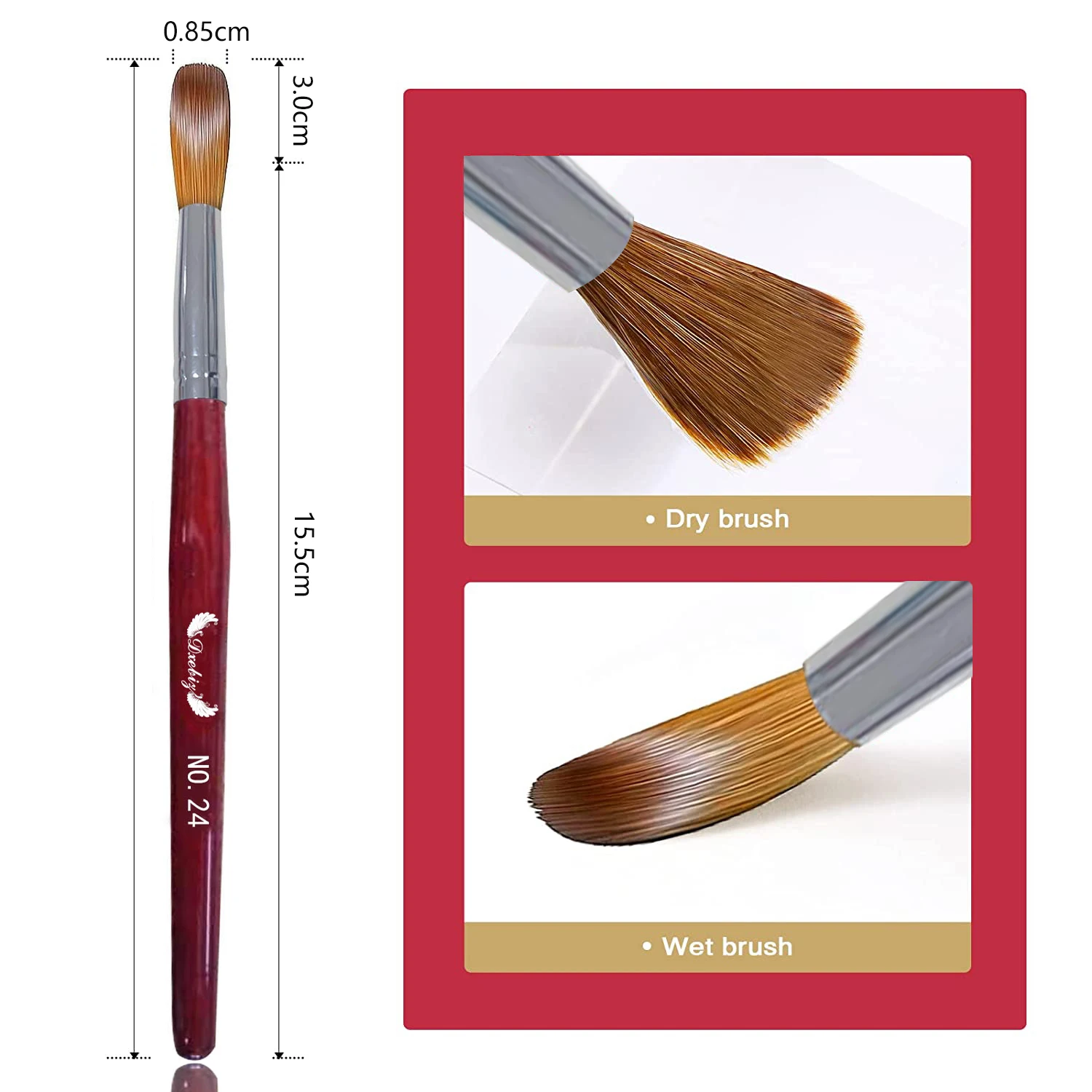 

Size 24# Nail brush, red pole, round head, mink hair, crystal pen, acrylic nail brush, acrylic chalk brush