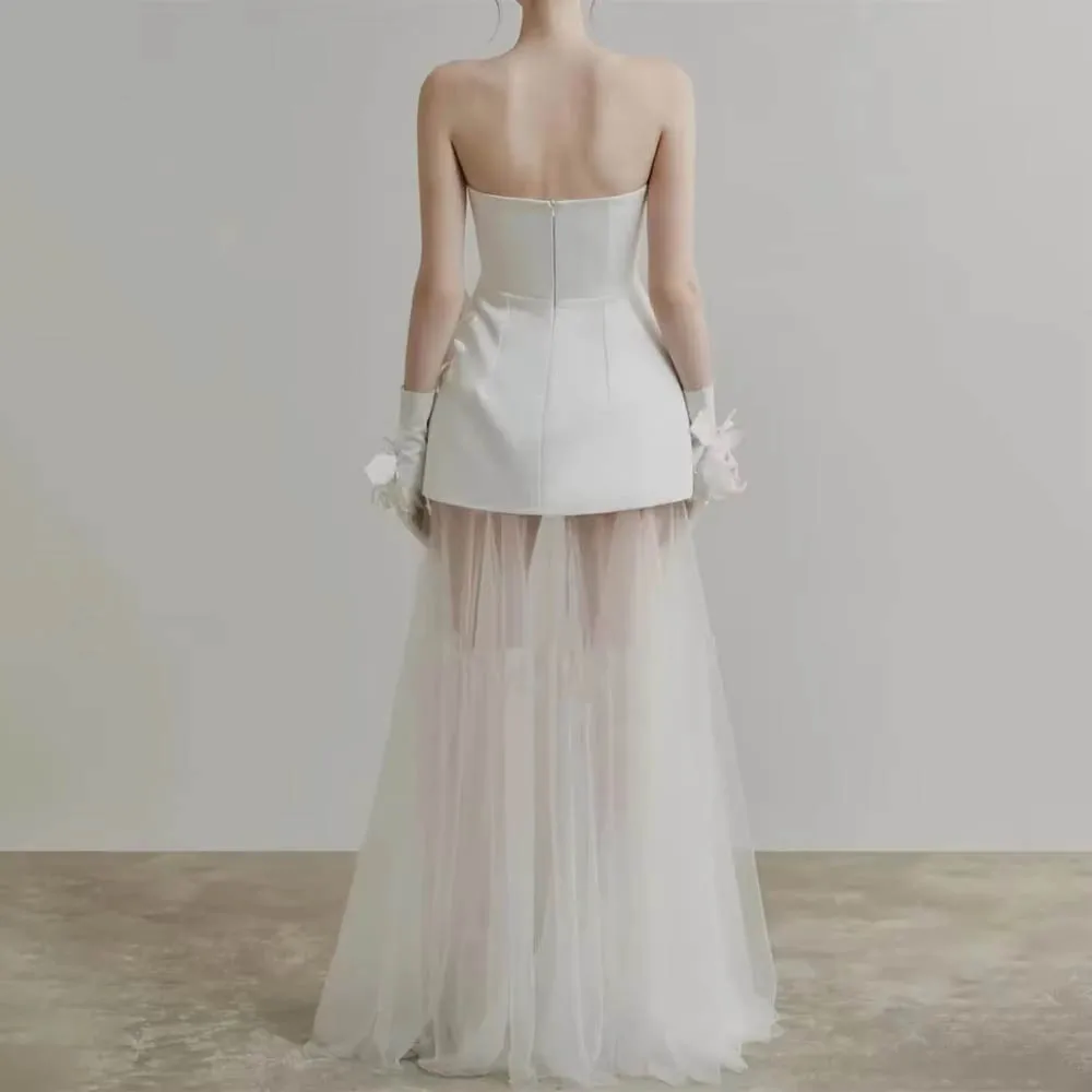 Customized Elegant Wedding Dress For Woman Bride Sweet Flower Strapless For Women 2025 Satin Floor-length Simple Bridal Gown