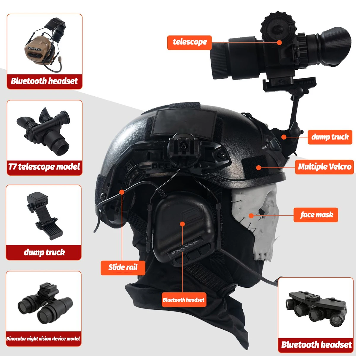 Children's Tactical Helmet Set with Night Vision Goggles Bluetooth Headset Ghost Mask Cod Cosplay Helmet Kit for Kid's Gifts