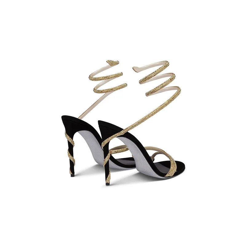 European and American Feng Rhinestone Serpentine Winding Belt Hollow Stiletto Heel High Heeled Sandals Woman