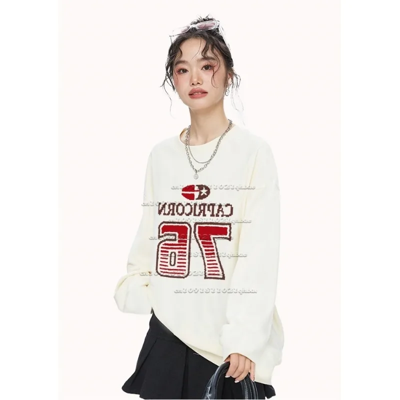 

Повседневная женская осенняя одежда с длинными рукавами и 3D-принтом американских букв, новый свободный и универсальный быстросохнущий тренд с круглым вырезом