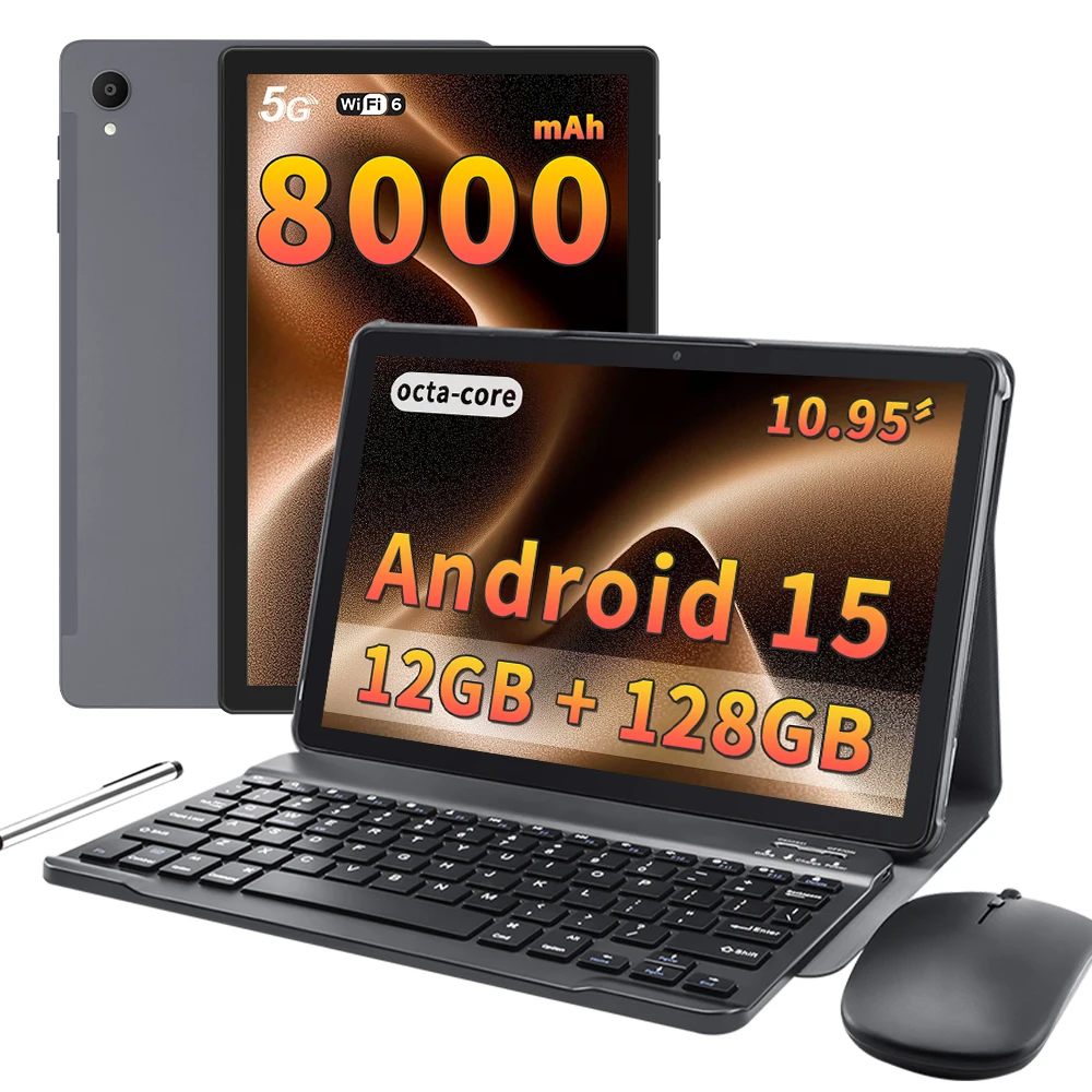 Paitanry Android 15 Tablet 10.95 Inch HD IPS Touch Screen 12GB RAM 128GB ROM 8000mAh WiFi Bluetooth GPS Google Play GMS Tablet