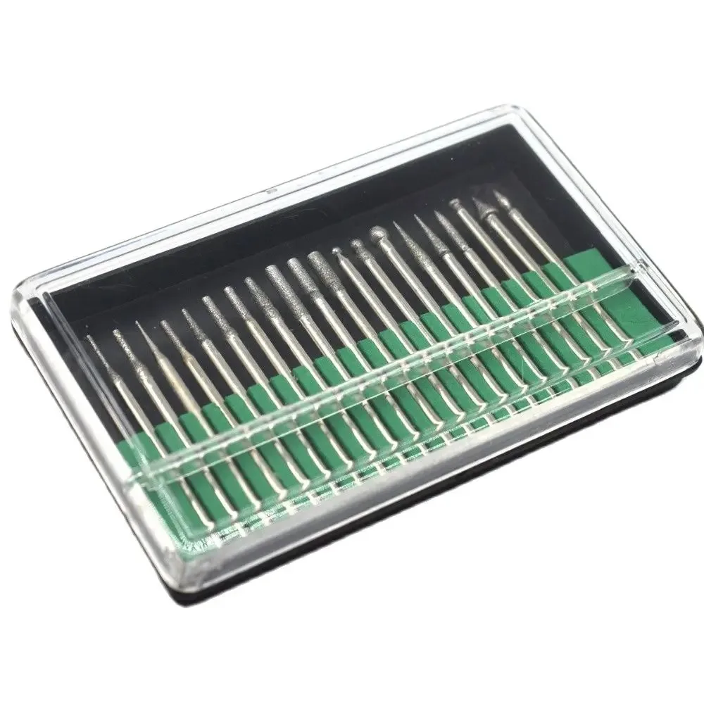 1 Box Diamond Grinding Head Stone Jade Carving Engraving Burrs 2.35mm Shank Polishing Bit Accessories Jewelry Tools