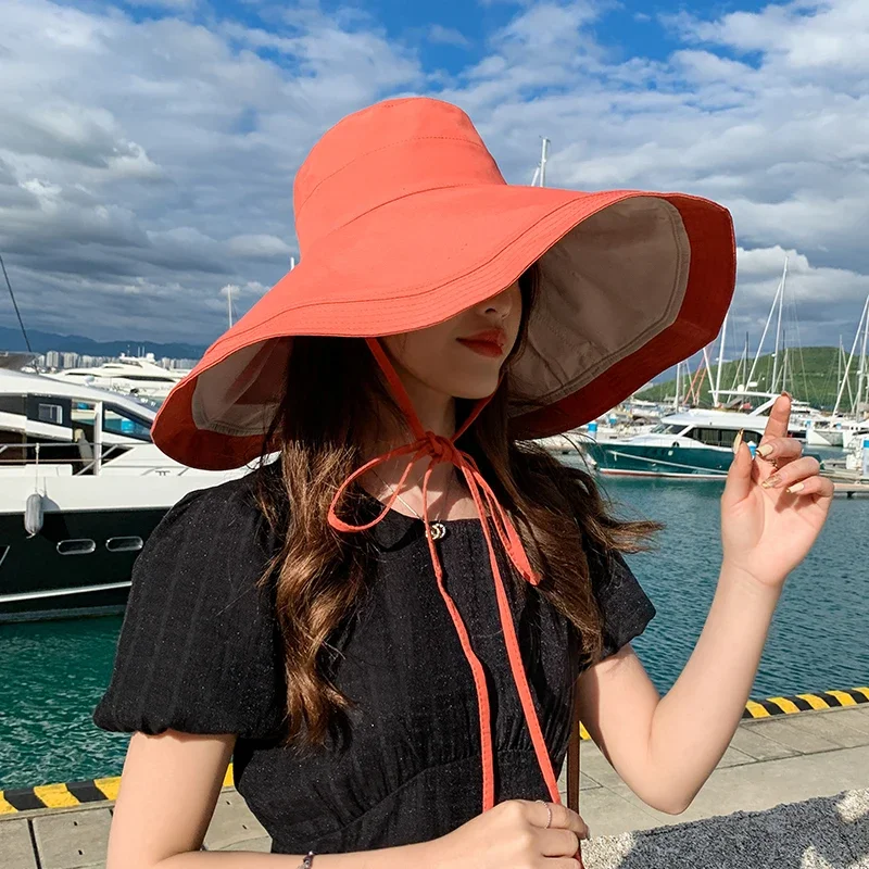 Women Large Brim Beach Sun Cap Summer Double Side Sunscreen Fisherman Hat Caps for Ladies  Bucket Hats Sun Hats for Women